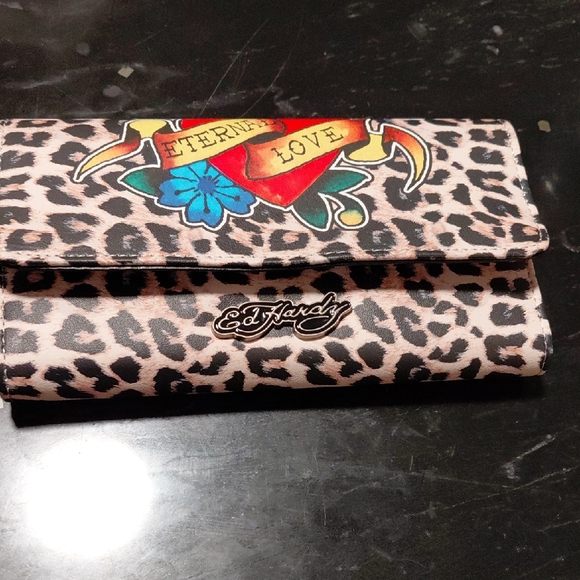 Ed Hardy | Bags | Ed Hardy Leopard And Tattoo Design Wallet | Poshmark